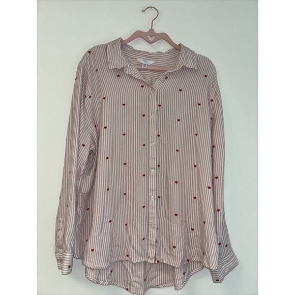 Time & Tru Women's Top Sz 3XL 22 Button Front Embroidered Heart Ruffle‎ Collar - Picture 1 of 5